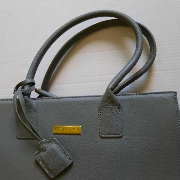 Joy and Iman Large Gray Leather Handbag, Tote - Picture 10 of 14